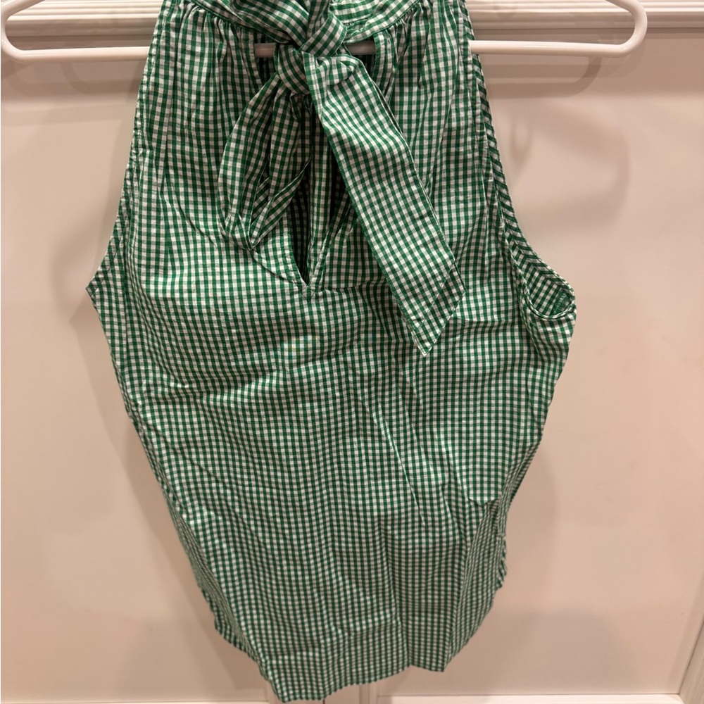 J. Crew Green Gingham Halter Top